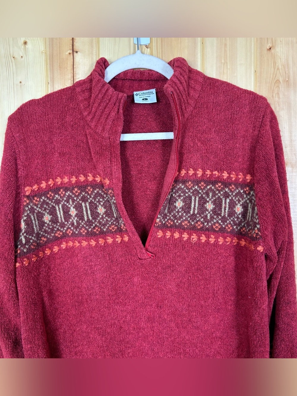 Columbia Women Fair Isle Quarter Zip Sweater Large Cozy Cottage Fall earthy wool - Picture 11 of 16